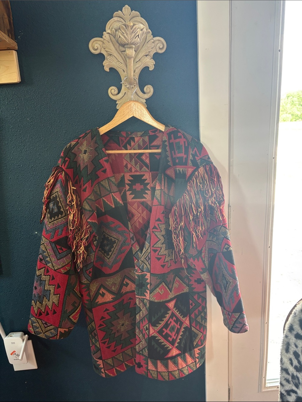 Southwestern Fringe Jacket in Red, Black & Green